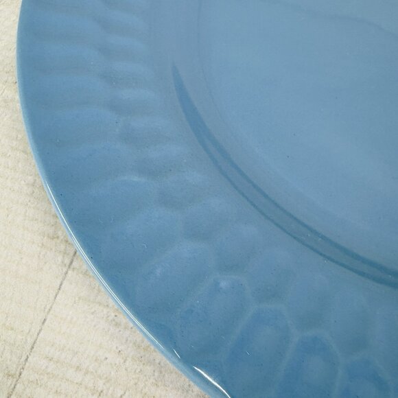 Coventry SKINNY HEX Blue Embossed Rim Design Stoneware 11" Dinner Plates Set 4 - Picture 13 of 16